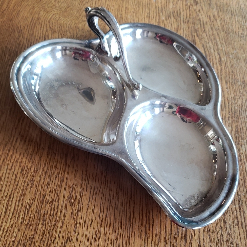 Vtg Silver-plated Triple Section Serveware Tray